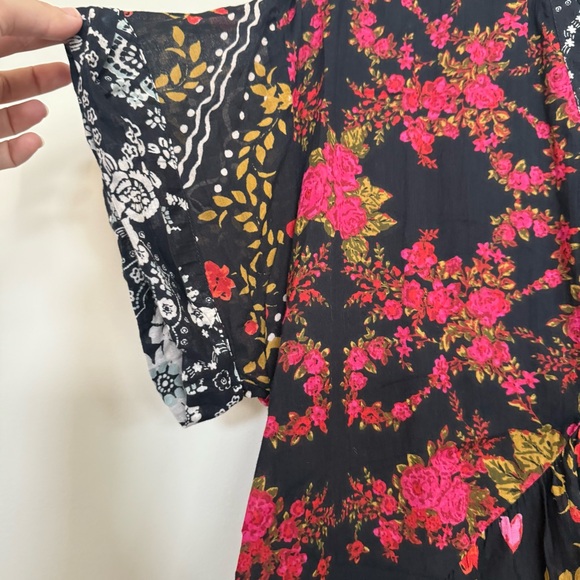 Free People 100% Cotton Black and Pink Short Sleeve V Neck Agnes Mini Dress - Picture 10 of 13